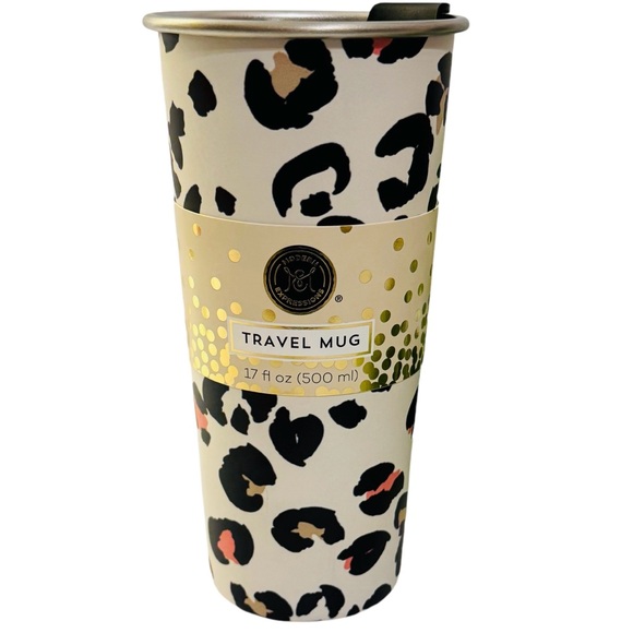 Modern Expressions Leopard Stainless Steel 17 oz Travel Coffee Tea Mug NWT - Picture 2 of 10